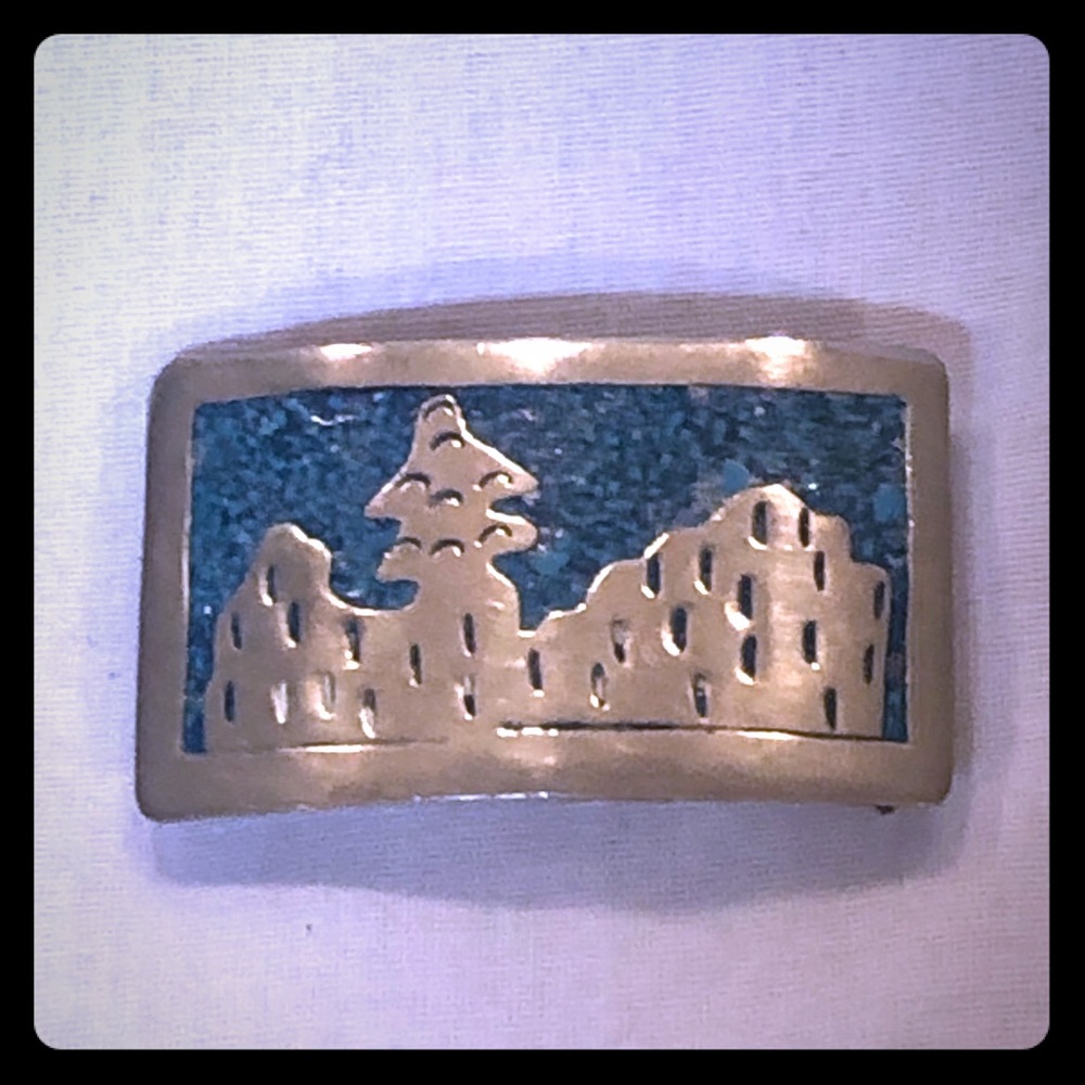 Vintage Mexican Silver and Turquoise Belt Buckle
